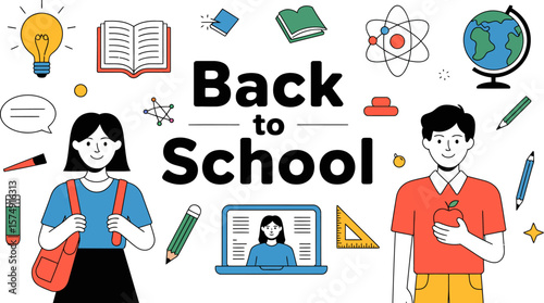 Back to school illustration with students books and supplies for education promotion and marketing material