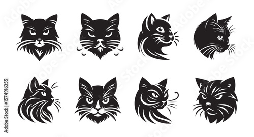 Fierce feline faces stylized black cat portraits animal