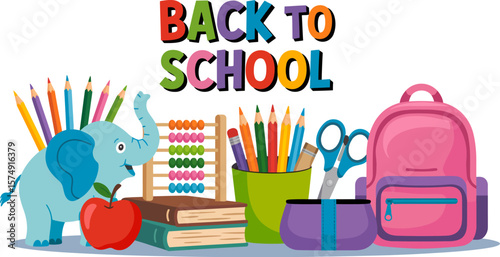 Back to school supplies vector illustration with backpack pencils and books for education learning design