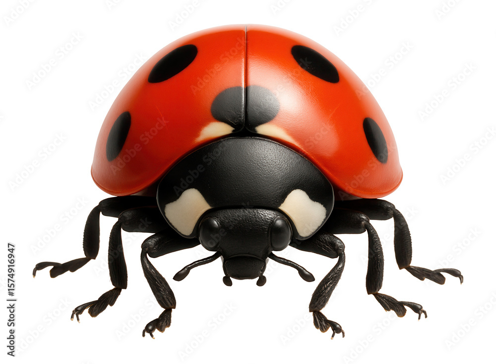 Fototapeta premium Adult ladybug with a red, dome-shaped shell and distinct black spots