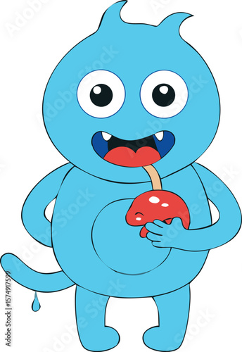 Red Furry Monster Baby with Curly Tail