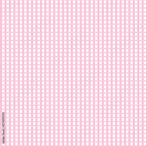 Seamless striped vector pattern with tiny pink hearts. Geometric striped repeating gingham pattern.