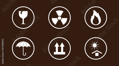 Hazard and Safety Symbols Vector – Fragile, Flammable, Radiation, and Handling Icons Pack