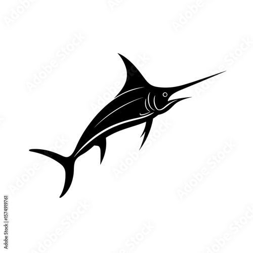 Isolated graphic depiction of a marlin fish with a long bill and pointed dorsal fin illustration art is here