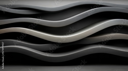 The image is a series of black and white lines that form a wave-like pattern. The lines are thick and appear to be made of wood. Scene is one of simplicity and minimalism