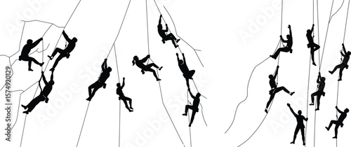 Dynamic Silhouettes of Climbers Scaling Sheer Rock Faces A Symphony of Strength and Determination in the Mountains