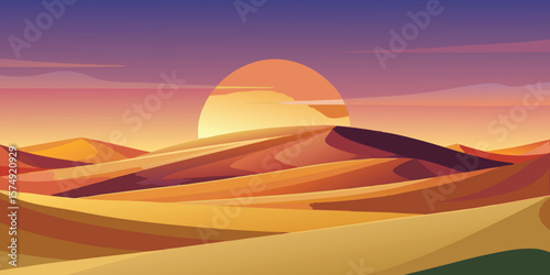 Minimalist landscape of desert dunes at sunset vector illustration serene desert scenery warm colors calm atmosphere abstract desert view