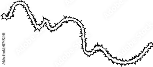 Zigzag pattern with sharp curves, irregular turns, and disordered angles, creating a chaotic visual rhythm.