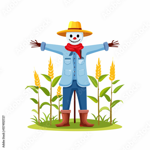 Colorful Scarecrow Sitting on a Post in a Field in Autumn 03