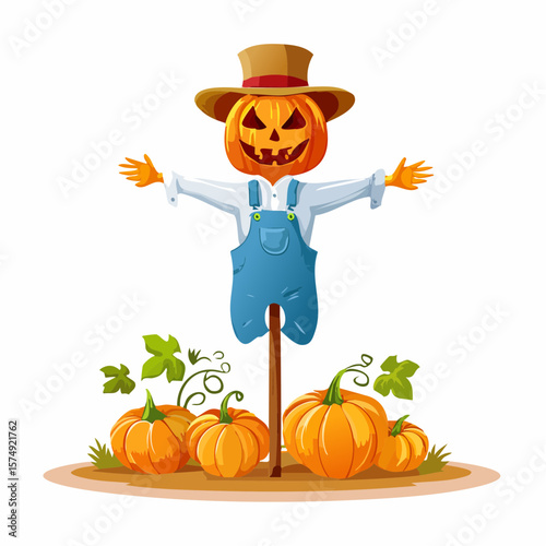 Colorful Scarecrow Sitting on a Post in a Field in Autumn 11