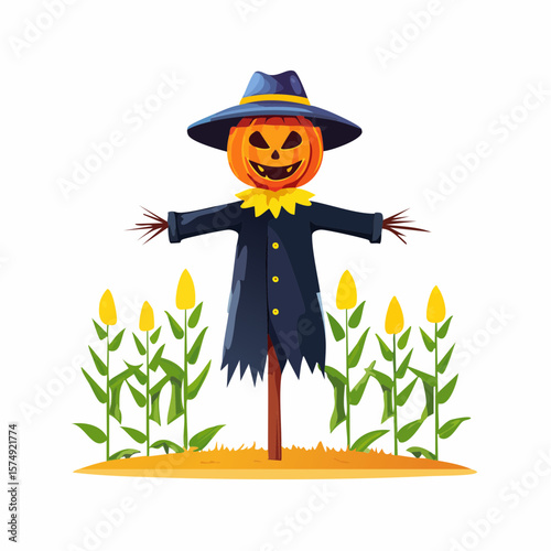 Colorful Scarecrow Sitting on a Post in a Field in Autumn 13