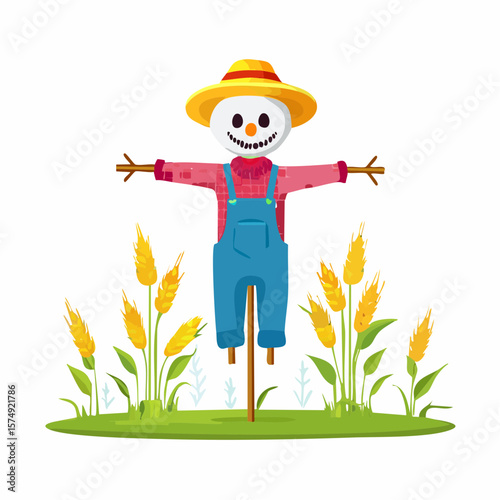Colorful Scarecrow Sitting on a Post in a Field in Autumn 17