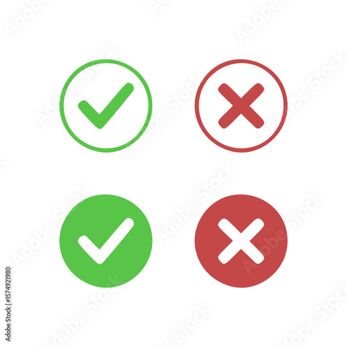 Set of Right and Wrong Icons in Green and Red – Vector Pack of Approval and Error Symbols