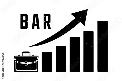 Rising bar chart with briefcase business growth silhouette vector illustration