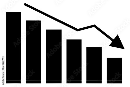 Declining business chart with arrow decrease silhouette vector illustration