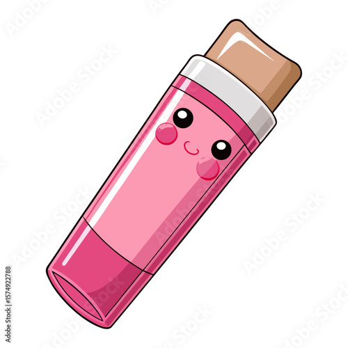 Kawaii pink lip balm with cute face beauty