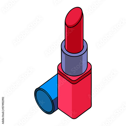 Red lipstick with blue cap makeup beauty