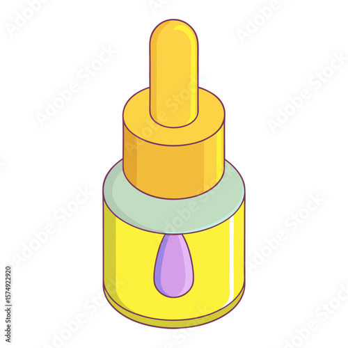Yellow dropper bottle with purple liquid and light green accent serum cosmetic