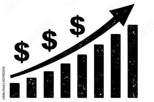 Rising financial chart with dollar signs silhouette vector illustration