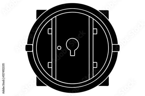 Vintage submarine hatch door nautical style silhouette vector illustration