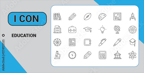 Education icon set with school supplies and learning tools for students and teachers vector design