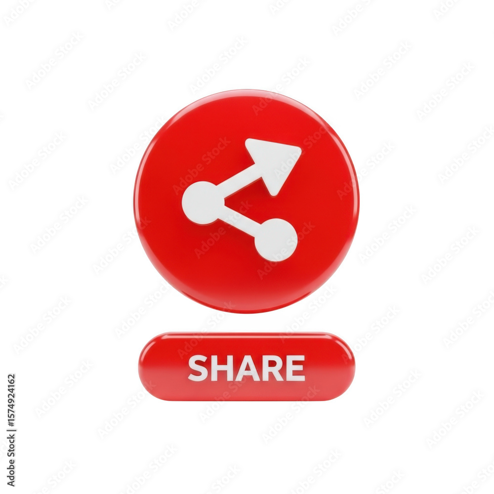 Red 3d share icon with button isolated on transparent background Red 3d share icon with button isolated on transparent background