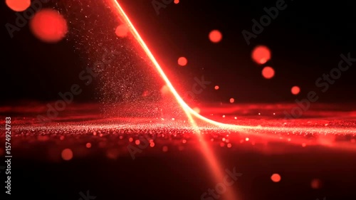 Abstract Red Glowing Particles and Light Trails on Dark Background, Motion Graphics