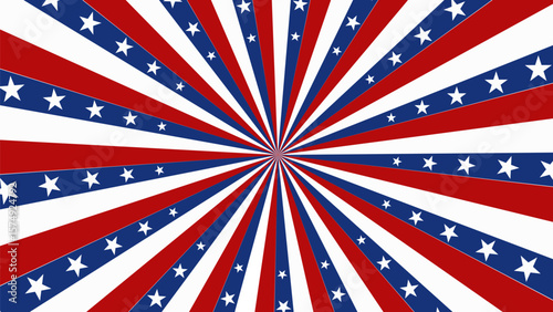 Patriotic red white blue starburst with stripes and stars design