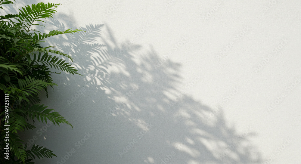 Obraz premium Parede branca com planta samambaia e sombra