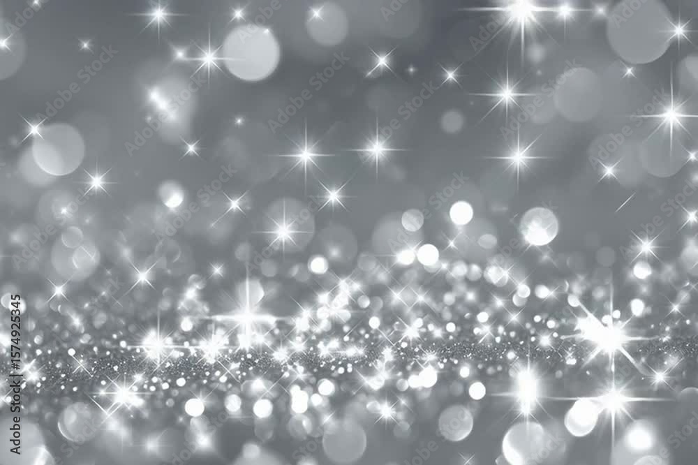 light gray background with white sparkles and stars, shiny silver bokeh lights Generative AI