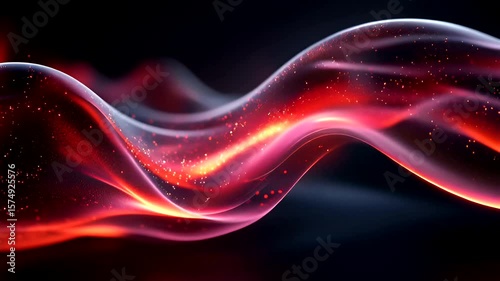 Abstract Red Wave with Glittering Particles Floating in a Dark Space Animation
