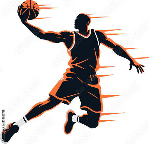 Vector illustration of basketball player jumping for a slam dunk