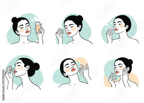 Woman s skincare routine with product application and facial massage