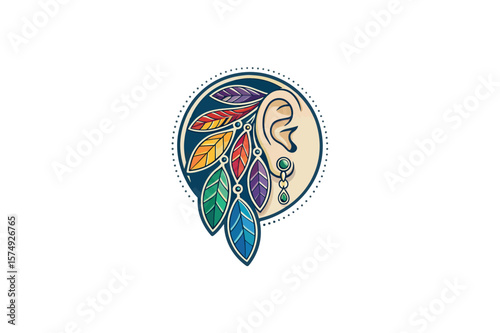 Ear Ring Colorful Logo Vector On White Background.01