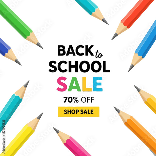 Back to school sale seventy percent off pencils shop sale colorful pencils school supplies stationery deal