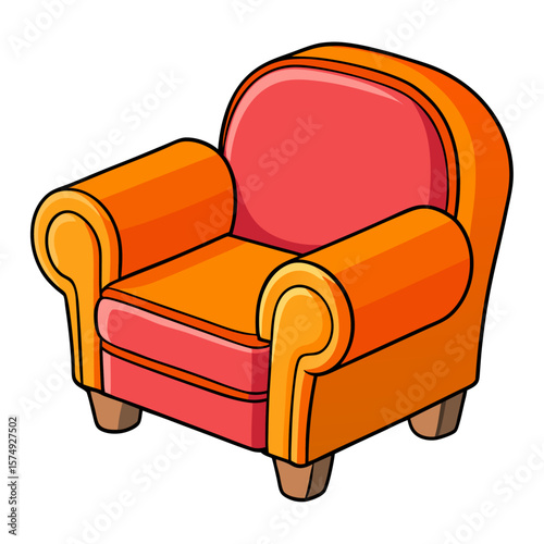 Orange and pink armchair with plush cushions and rounded arms furniture