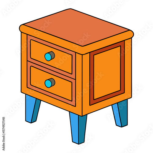 Orange nightstand with blue legs and drawers furniture