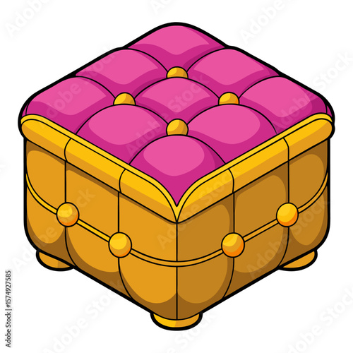 Ornate tufted ottoman with gold trim pouf upholstered