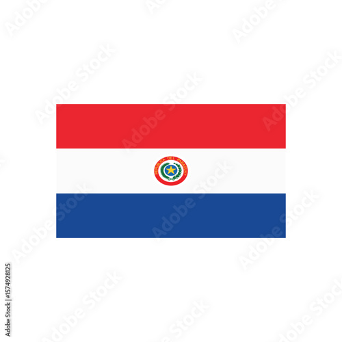 Illustration of the paraguay national flag with red white and blue horizontal stripes and emblem centered