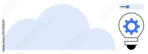 Large cloud shape, lightbulb with a gear inside, and a slider element. Ideal for technology, cloud computing, innovation, idea development, creative processes configuration simplicity. Simple flat