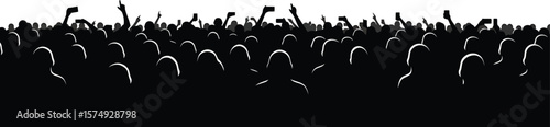Illustration of Minimalist vector design of concert audience crowd by a world-class graphic designer. black and white,  no text, minimalist, abstract, clean white bac