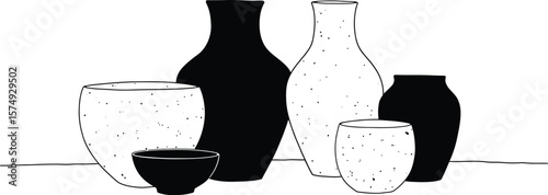 Illustration of Minimalist vector design of pottery ceramics craft by a world-class graphic designer. black and white,  no text, minimalist, abstract, clean white bac