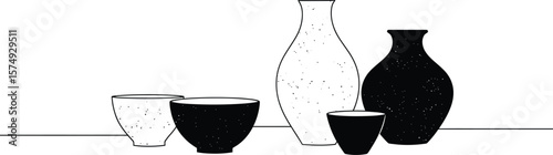 Illustration of Minimalist vector design of pottery ceramics craft by a world-class graphic designer. black and white,  no text, minimalist, abstract, clean white bac