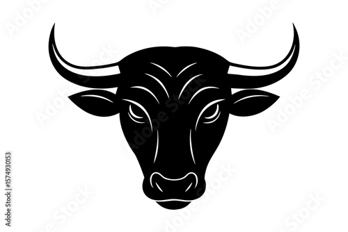 Bull Head Silhouette Vector Icon with Horns
