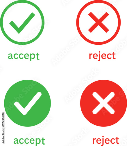 Yes and No validation symbols in flat and outline styles