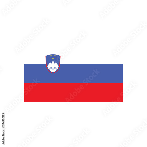 Illustration of the slovenian flag with blue and red stripes and a coat of arms on the upper stripe