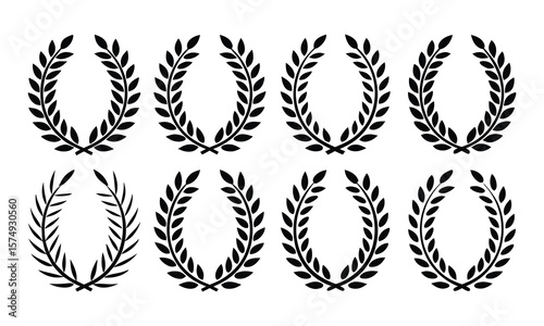 Laurel Wreath Collection: A collection of eight elegant laurel wreaths, each symbolizing achievement and victory. Perfect for conveying a sense of prestige and honor.
