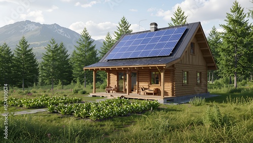 Modern Solar Panels on Eco-Village Home in Boulder, Colorado, Sustainable Architecture with Green Roof, Off-Grid Living, Solar Power, Clean Energy, Eco-Friendly Housing See Less