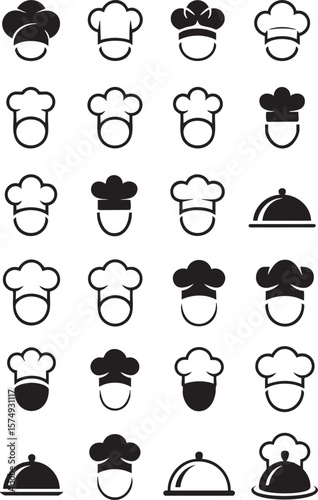 Collection Of Chef Hat And Serving Dish Icons In Vector Format For Culinary Designs And Restaurant Themes With Clean Line Art Style