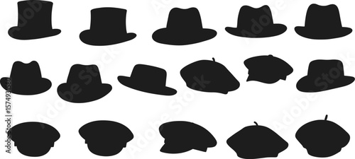Hats collection silhouette vector illustration for fashion design and vintage headwear concept graphic art